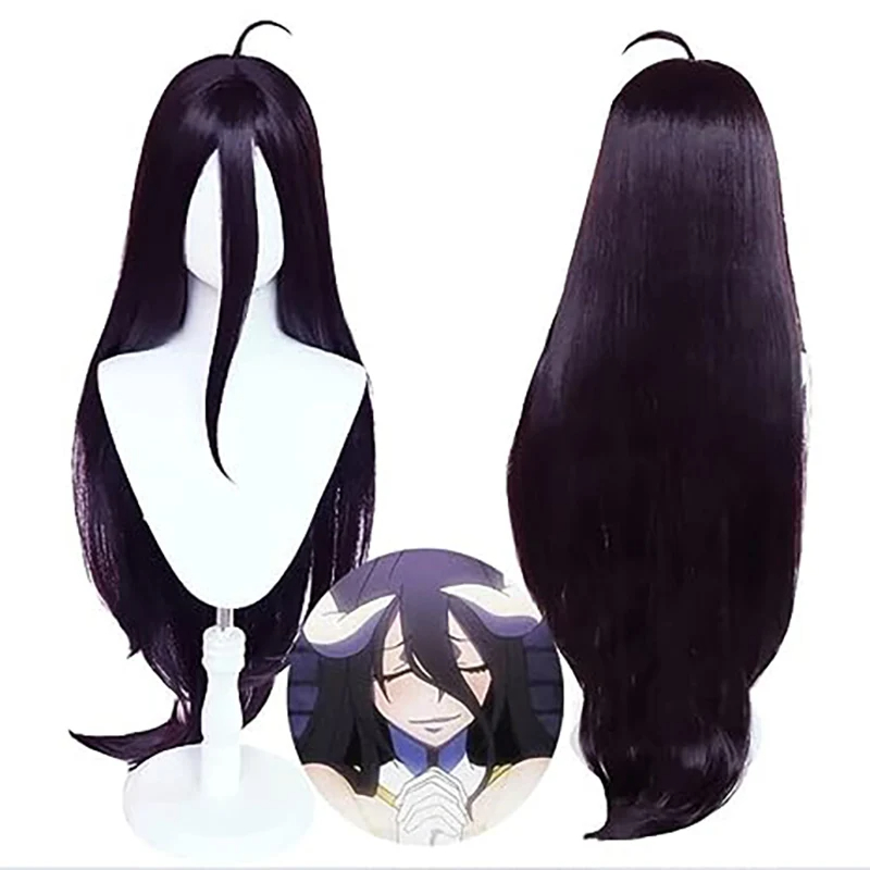 Anime Cosplay Long Black Hair - Cos albedo Black Purple Long Straight
