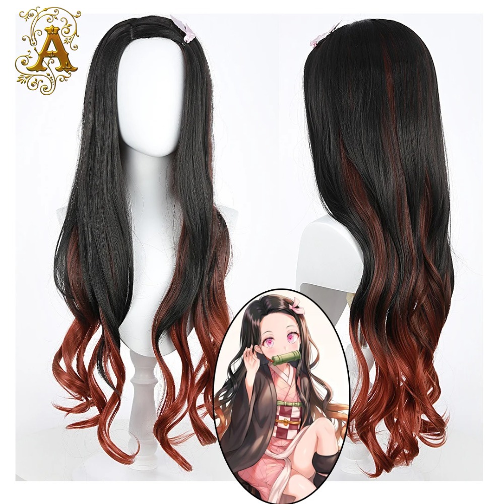Black Dark Red Gradient Color  - Anime Cosplay Long Black Hair recension och pris