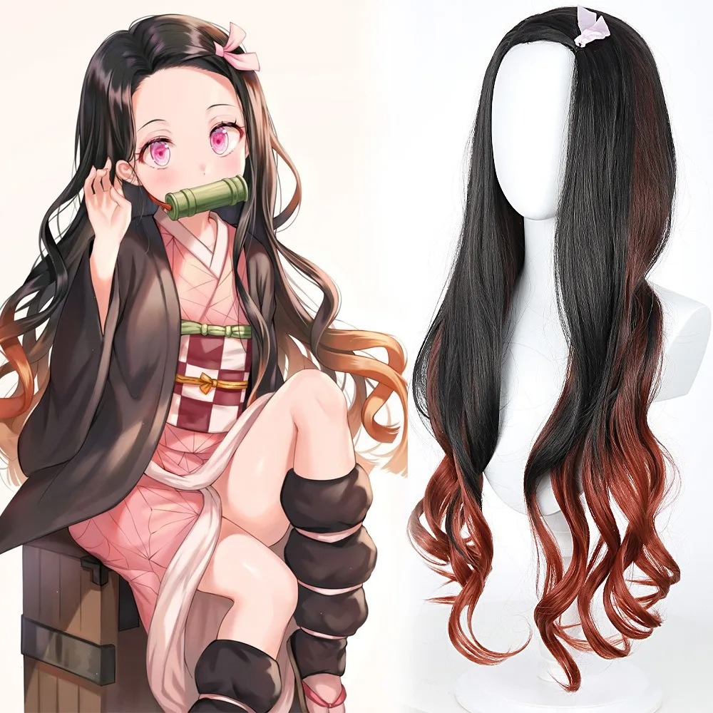 Black Dark Red Gradient Color  - Anime Cosplay Long Black Hair recension och pris