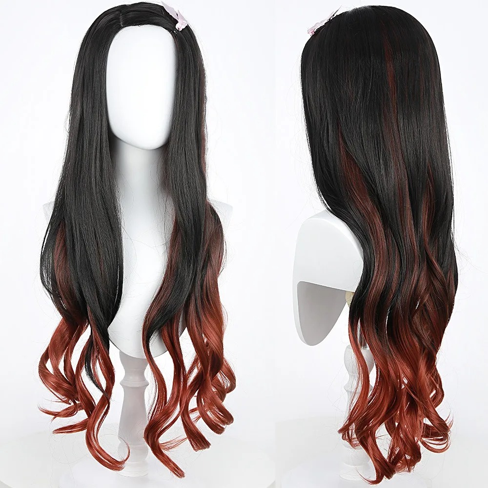 Black Dark Red Gradient Color  - Anime Cosplay Long Black Hair recension och pris
