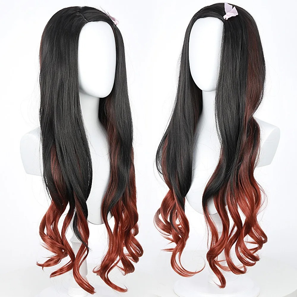 Black Dark Red Gradient Color  - Anime Cosplay Long Black Hair recension och pris